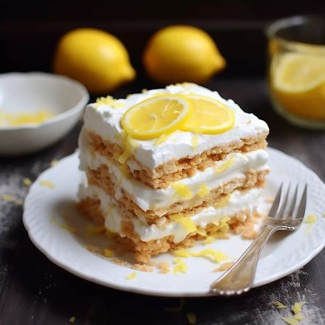 No Bake Lemon Icebox Cake Lemon Icebox Cake, No Bake Lemon, Icebox Cake Recipes, Lemon Pudding, Wafer Cookies, Light Desserts, Icebox Cake, Vanilla Wafers, Lemon Cookies