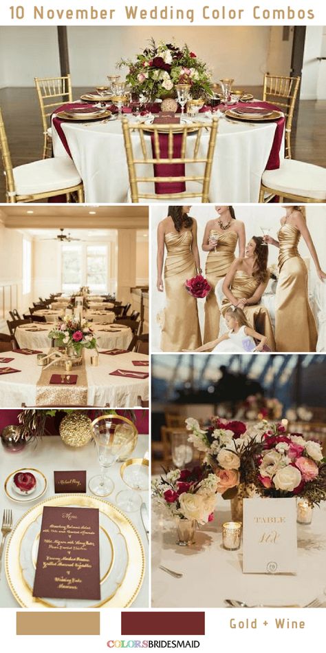 November Wedding Colors, Gold And Burgundy Wedding, Burgundy Wedding Colors, Fall Wedding Color Schemes, Wedding Color Palettes, Fall Wedding Color Palette, Wedding Color Combos, Wedding Themes Fall, November Wedding