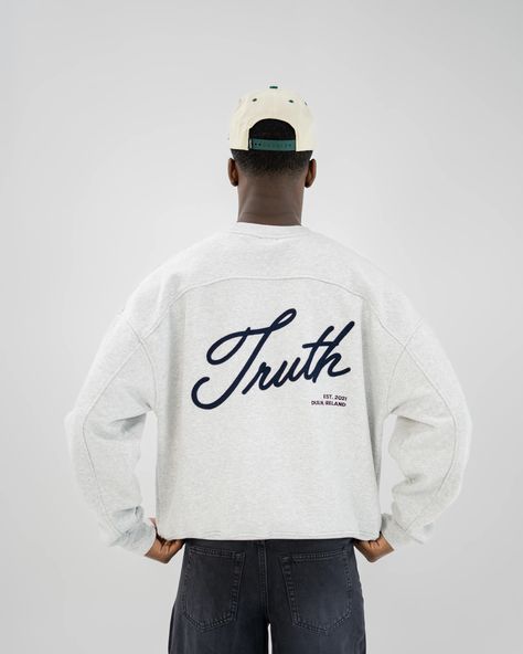 TRUTH SWEAT - GREY MARL – TRUTH Apparel Mens Branding, Clothing Brand Name Ideas, Fit Branding, Embroidered Streetwear, Brand Merch, Crewneck Men, Graphic Shirt Design, Apparel Branding, Shirt Design Inspiration