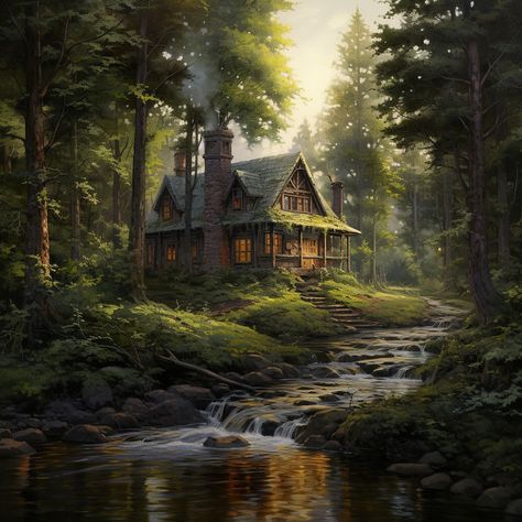 Cabin Fantasy Art, Cottage Concept Art, Witchy Lifestyle, Fantasy Cabin, Dnd Places, Red And Gold Wallpaper, Relaxing View, Good Morning Sister Quotes, Fantasy Settings