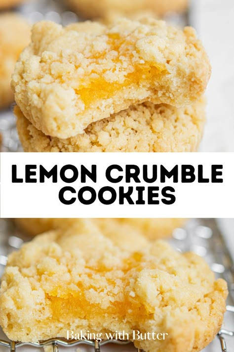 Savor the rich and tender taste of these Lemon Curd Crumble Cookies. Made with a classic shortbread base and filled with sweet and tart homemade lemon curd, they're a delightful treat for any occasion. Lemon Crumble Cookies, Lemon Curd Cookies Recipe, Lemon Pastry, Lemon Crumble, Crumble Cookie Recipe, Christmas Bakes, Crumble Cookies, Homemade Lemon Curd, Lemon Shortbread Cookies