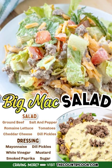 Big Mac Salad, Mac Salad, Beef Salad, The Bun, Best Salad Recipes, Homemade Dressing, Yummy Salad Recipes, Dandelion Recipes, Beef Recipes Easy