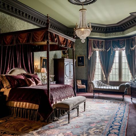 Victorian-style House💖💖 Victorian Hotel Room, Victorian Homes Bedroom, Victorian Mansion Interior Bedrooms, Victorian Bedroom Vintage, Victorian Mansion Aesthetic, Victorian House Aesthetic, Victorian Aesthetic Bedroom, Goth House Interior, Witchy Houses