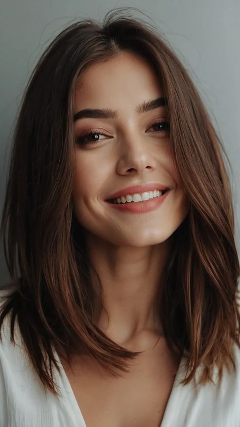 15 Mid Length Bob Haircut Ideas That Will Make You Ditch the Old Look - pulsepathlife.com Lob Haircut Side Part Straight, Middle Part Lob Straight, Collar Length Haircut, Mid Length Brunette Balayage, Mid Length Haircut Straight Hair, Fall Mid Length Hair, Effortless Hairstyles Mid Length, Mid Length Hair With Layers Thick Hair, Hair Cuts Mid Length Layers