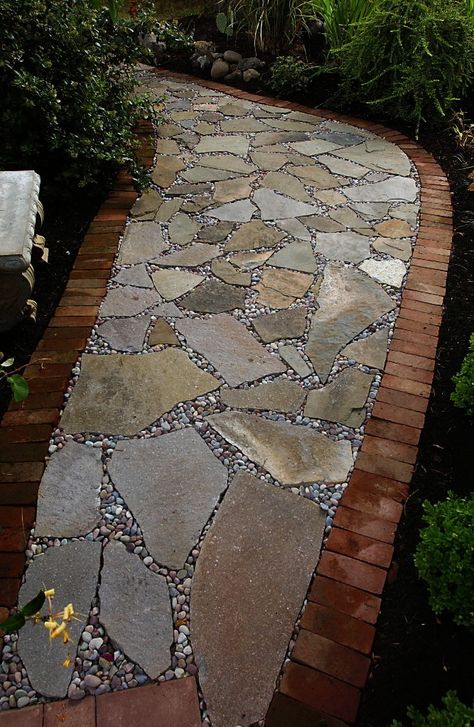 FLAGSTONE SIDEWALKS | The five categories of stone used in hardscape projects | OregonLive ... Flagstone Pathway, Flagstone Walkway, Flagstone Path, Pathway Landscaping, Gravel Patio, Flagstone Patio, Garden Walkway, Stone Path, Garden Pathway