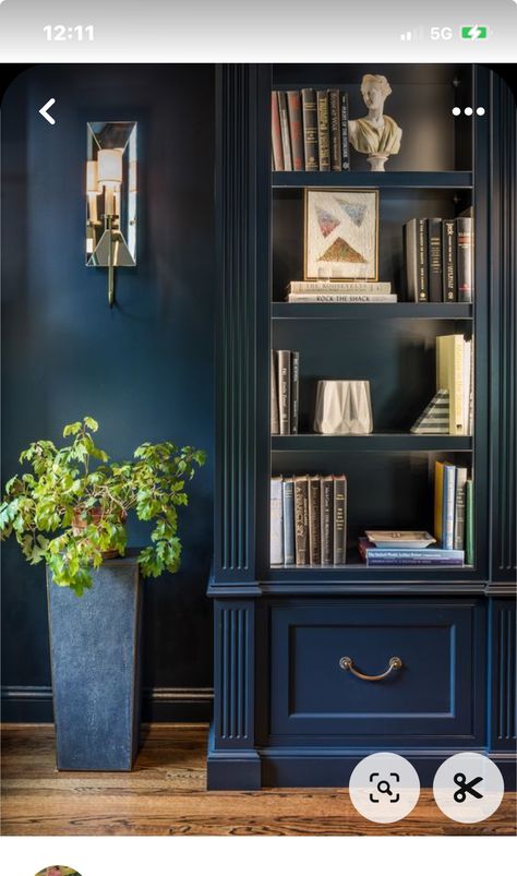 Blue Bookcase, Hague Blue, Wall Units, Built In Bookcase, Wall Unit, Bookcase, Dark Blue, Dining Room, Bath