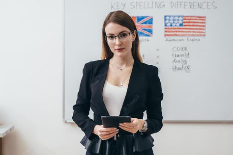 Teacher Portrait, Classroom English, Portrait Female, Teacher Photo, American Photo, Female Teacher, Language School, English Teacher, Teacher Classroom