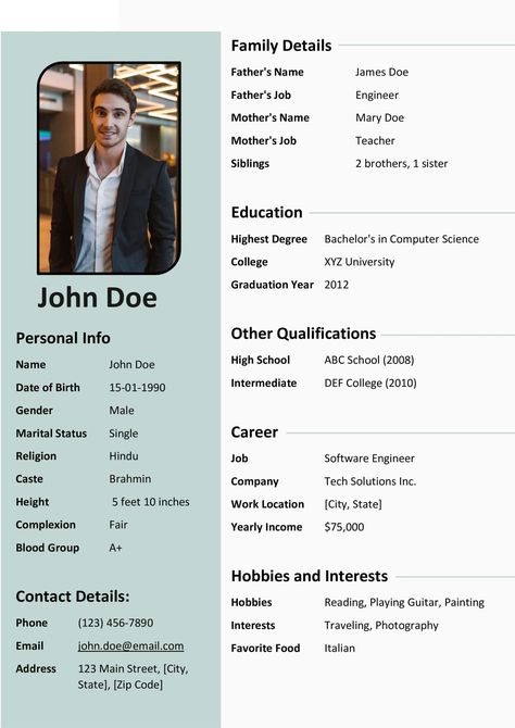 Marriage Biodata Word Format - (.Docx .Pdf) Biodata Ideas, Wedding Card Format, Man Suit Photo, Biodata Format Download, Marriage Biodata Format, Catholic Marriage, Job Resume Format, Resume Format Download, Happy Diwali Photos