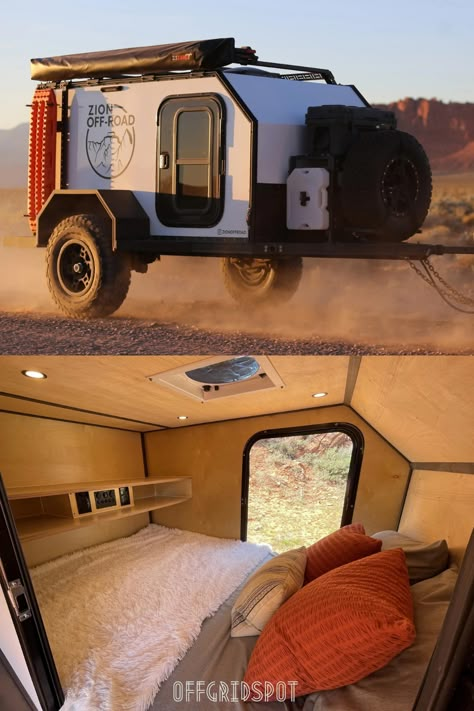 I was very impressed with the Zion Off-Road Base Trailer. The trailer is extremely lightweight and easy to tow, with a tongue weight of only 160 lbs. The insulation in the floor, roof and front diagonal really helps keep everything inside nice and cool, even on hot summer days. Overland Camper Trailer, Overland Trailer Diy, Offroad Teardrop Camper, Micro Camper Trailers, Jeep Wrangler Camper, Teardrop Trailer Interior, Off Road Teardrop Trailer, Diy Trailer, Diy Teardrop Trailer