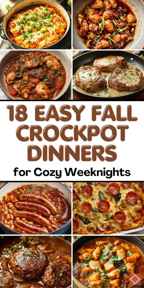 Cozy up with 18 effortless slow cooker recipes perfect for fall! These crockpot dinner ideas include dump meals and classic autumn favorites that deliver on taste and convenience. With minimal prep and maximum flavor, these recipes are a must for busy weeknights. Save this pin to transform your fall dinners with ease! Meals In Crockpot Easy Dinners, Crockpot Meals Make Ahead, Crock Pot Group Meals, Fun Crock Pot Meals, Favorite Slow Cooker Recipes, Easy Premade Dinner Ideas, Best Crockpot Meals Main Dishes, Crockpot Recipes Small Crock Pot, Fun Easy Crockpot Meals