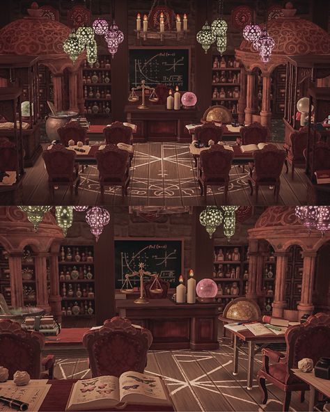 Acnh Witchcore, Witch House Interior, Acnh Halloween Code, Acnh Interior, Witchy House, Witch School, Ac Ideas, Cottagecore Witch, Acnh Inspiration