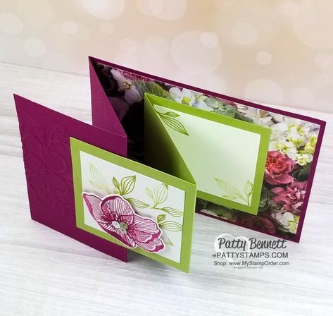 Z Fold Card Measurements, Double Z Fold Card, Z Cards, Fancy Fold Card Tutorials, Card Folds, Fun Folds, Floral Card, Shaped Cards, Fold Cards