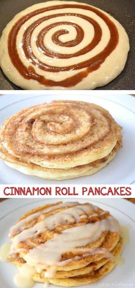 Breakfast Ideas For A Crowd, Fun Breakfast Ideas, Cinnamon Roll Pancakes Recipe, Breakfast Recipe Ideas, Menu Sarapan Sehat, Cinnamon Roll Pancakes, Fun Breakfast, Makanan Diet, Läcker Mat