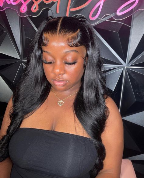 Two Ponytails Half Up Half Down Frontal, 6x6 Closure Wig Hairstyles, Cute Wig Hairstyles, Frontal Wig Hairstyles, Fasion Outfits, Protective Hairstyles Braids, Frontal Hairstyles, Pretty Braided Hairstyles, Hair Ponytail