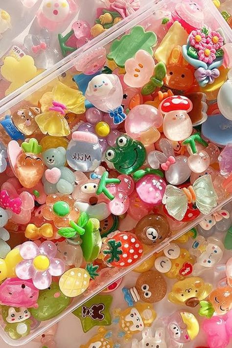 #cute #slime #charms #colourful Slime Charms, Slime Aesthetic, Slime No Glue, School Play, Resin Charms, Cute Sets, Amazon Art, Charm Set, Sewing Stores