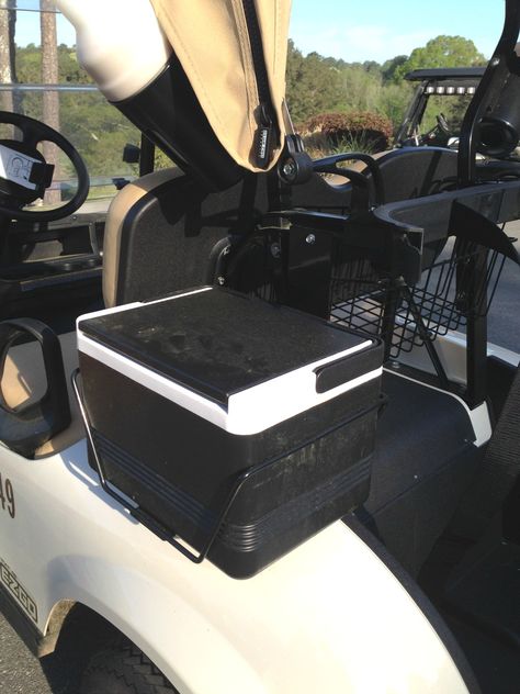 A golf cart cooler that attaches to the back fender fits several EZ Go golf cart models. #ezgogolfcartaccessories Club Car Golf Cart Accessories, Ezgo Golf Cart Accessories, Golf Cart Enclosures, Golf Cart Storage, Golf Cart Covers, Used Golf Carts, Golf Bags For Sale, Ezgo Golf Cart, Car Golf