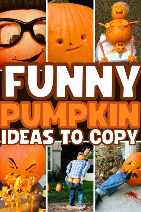 Funny Pumpkin Carving Ideas DIY Halloween Talk Pumpkin Carving Ideas, Pumpkin Funny Carving, Fun And Easy Pumpkin Carving Ideas, Pumpkin Ideas For Halloween Easy, Silly Carved Pumpkins Ideas, Hilarious Pumpkin Carving Ideas, Inappropriate Pumpkin Carving, Pumpkin Carving Ideas Funny Simple, Themed Pumpkin Carving Ideas