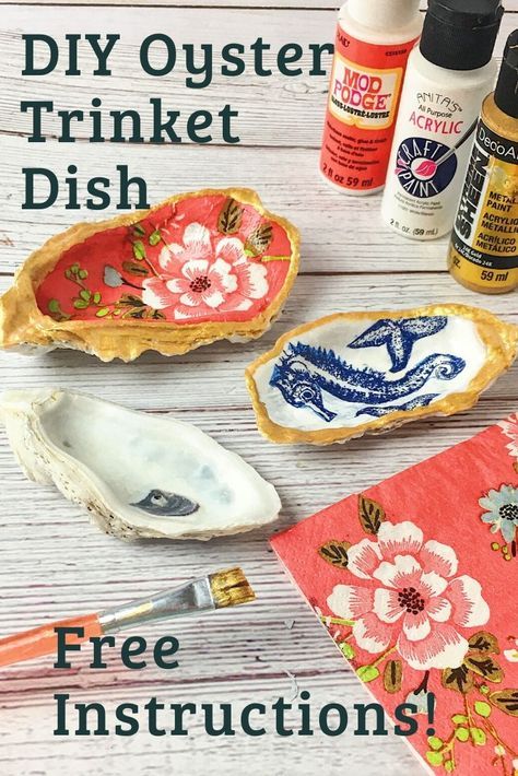 DIY Oyster Trinket Dish Tutorial - Crafting on the Fly Sta Flo Crafts, How To Decorate Oyster Shells, Seashell Trinket Dish, Tiki Crafts, Oyster Diy, Diy Keepsakes, Flower From Paper, Oyster Shells Diy, Rose Paper Flower