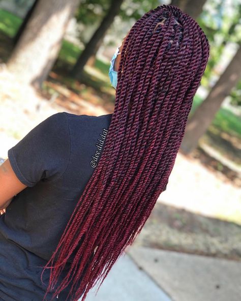 small marley twists . 📍VA . Affordable protective styles by @dee.did.dat on instagram . Burgundy Mini Twists, Burgundy Twist Braids, Small Rope Twist Braids, Red Sengelese Twist, Small Marley Twists Long, Marley Twists Styles, Small Twist Braids, Burgundy Spring Twist, Small Rope Twist