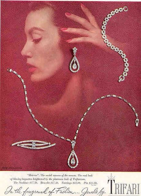 Trifari Heiress Ad | Flickr - Photo Sharing! Jewellery Advertising, Jewelry Editorial, Trifari Jewelry, Jewelry Ads, Vintage Trifari, Matching Jewelry, Jewelry Photography, Pin Jewelry, Stunning Jewellery