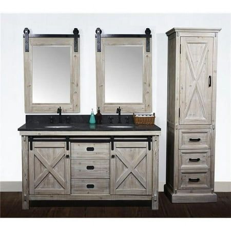 This Rustic Barn Door Style Bathroom Vanity will be perfect for any bathroom. This new creation of Infurniture comes in Driftwood and White Wash finish with sliding barn door that gives this vanity a unique style. This Bathroom Vanity has 7 options of top to choose from and comes with a different sizes. Features Rustic Barn Door Style 2 Doors, 3 Drawers, 2 Shelves 6 pre-drilled faucet hole, 8" spread Comes With A Backsplash & Pre-Drilled Faucet Holes No Assembly RequiredIncludes: Vanity, Marble Full Bathroom Remodel, Farmhouse Bathroom Vanity, Double Sinks, Wood Barn Door, Bathroom Farmhouse Style, Rustic Barn Door, Glass Sink, Granite Tops, Single Sink Vanity