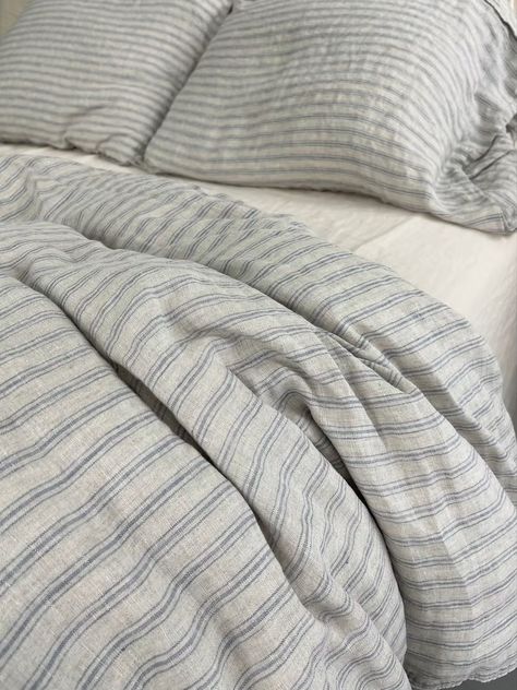 Linen Duvet Cover With Pillowcases, Blue Pinstripes French Bedding Vintage Style , Exclusive , Limited Edition - Etsy Pinstripe Duvet Cover, Blue Stripe Duvet, Blue Linen Comforter, Blue Pinstripe Bedding, Striped Linen Bedding, Old Vintage Bedroom, Blue Duvet Cover Bedroom, Pinstripe Bed, Seashell Bedding