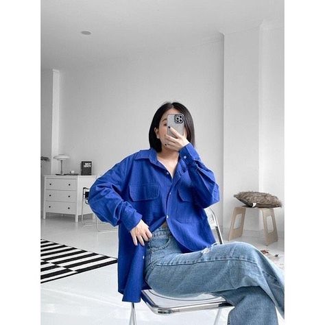 26 Best Electric Blue Outfits & Tips On How To Style Them Minimalist Blue Outfit, Blue Shirt Outfit Winter, Electric Blue Top Outfit, Electric Blue Shirt Outfit, Electric Blue Shirt, Shirt Outfit Winter, Electric Blue Outfit, Electric Blue Pants, Blue Shirt Outfit