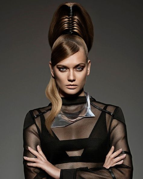 Futuristic Hairstyles, Futuristic Hair, Performance Ideas, Decorative Pins, High Fashion Hair, Editorial Hair, Wacky Hair, Funky Hairstyles, High Ponytail