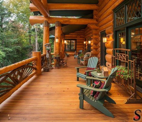 Nice porch Log Cabin Kitchens, Cabin Porches, Log Home Kitchens, Block House, Log Cabin Living, Log Home Living, Log Home Interiors, Log Home Decorating, Log Cabin Decor