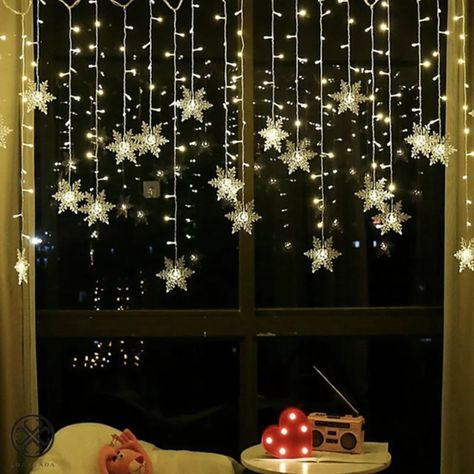 Shop Cute Winter Home Decor For After Christmas | POPSUGAR Home Christmas Light Curtains, Christmas Wedding Decorations, Decoration Vitrine, Led Curtain Lights, Curtain String Lights, Christmas Window Decorations, Window Light, Christmas String Lights, Light Garland