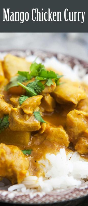 Mango Chicken Curry ~ Mango and chicken are a power combo! This mango chicken curry recipe uses boneless, skinless breasts or thighs, mango, onion, ginger, garlic, curry, cumin, raisins, and coconut milk. ~ SimplyRecipes.com Curry Mango, Coconut Curry Chicken Recipes, Mango Chicken Curry, Mango Curry, Mango Chicken, Chicken Curry Recipe, Chicken Thigh Recipes Oven, Chicken Thigh Recipes Crockpot, Chicken Thigh Recipes Baked