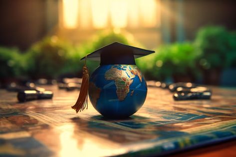 Premium Photo | Photo the graduation cap and earth globe together represent the global reach and impact of education in the business world Abroad Study, Mba Student, Blue Graduation, Overseas Education, Global Education, Online Student, Educational Consultant, Education System, Cabin Crew