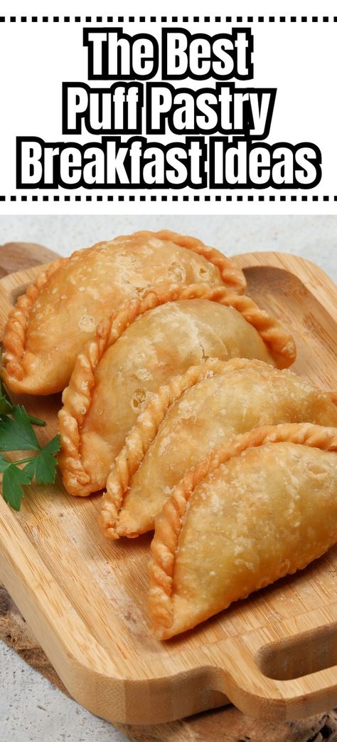 Golden brown turnovers on wooden serving tray. Pastry Breakfast Recipes, Puff Pastry Breakfast Recipes, Puff Pastry Dinner, Breakfast Puff Pastry, Sweet Puff Pastry Recipes, Puff Pastry Breakfast, Puff Pastry Recipes Dinner, Recipes Using Puff Pastry, Savoury Pastry Recipe