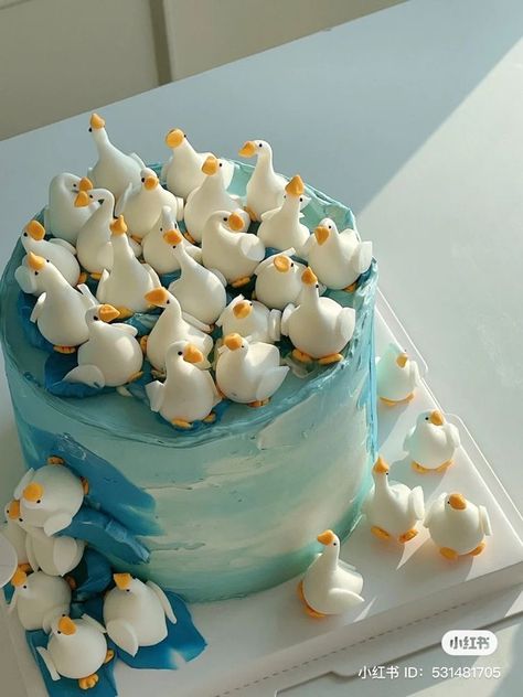 Cake Making, Cake Recipe, Ducks, Frosting, Cake Decorating, Birds, Cake, Blue, White