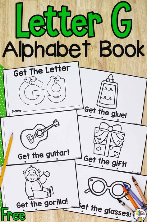 This Letter G Book is a fun way for your preschoolers to practice letter recognition, review concepts of print, and identify sight words. It’s a simple activity to use with your whole class, small groups, or individual students. You can send these books home for your students to read with their families too. Click on the picture to get the free printable letter book and look for the alphabet books for each letter! #alphabetbook #preschool #letterbook #alphabetbookforeachletter #prereading Letter G For Kindergarten, Letter G Books For Preschool, Letter G Lesson Plans For Preschool, Letter Booklets Free Printable, Letter G Kindergarten Activities, Lowercase G Craft, Letter G Activities For Kindergarten, Letter Books Preschool Free Printable, G Preschool Activities