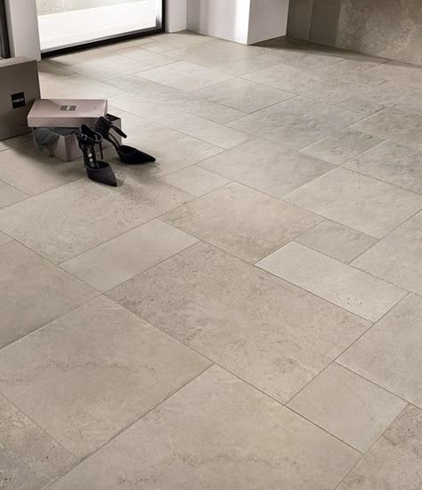 European Kitchen Floor Tile, Travertine Porcelain Tile Bathroom, Tiles That Look Like Stone, Stone Porcelain Tile Floors, Stone Like Tile Floor, Family Room Flooring Ideas Tile, Large Travertine Tile Floor, Stone Effect Tiles Kitchen, Stone Look Floor Tiles