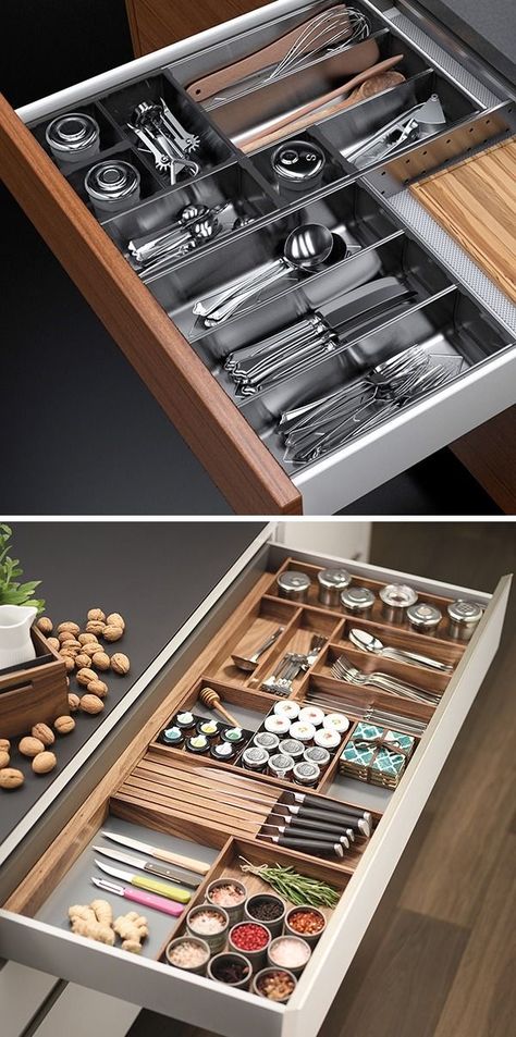 Large Cutlery Drawer, Utensils Organization Ideas Drawer, Kitchen Cabinet Dividers, Kitchen Drawer Divider, Wide Kitchen Drawers, Wide Drawers Kitchen, Kitchen Drawer Accessories, Modular Kitchen Storage Ideas, Utensil Organization Drawer