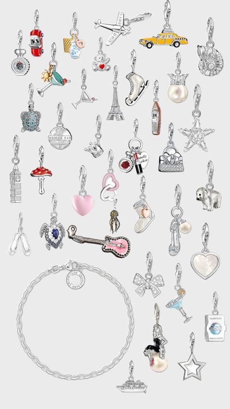 Silver & pink Thomas Sabo Charms Thomas Sabo Charm Bracelet, Pandora Bracelet Charms Ideas, Thomas Sabo Bracelet, Pandora Bracelet Designs, Colorful Bead Bracelets, Thomas Sabo Charms, Pandora Jewelry Charms, Beachy Jewelry, Pandora Bracelet Charms