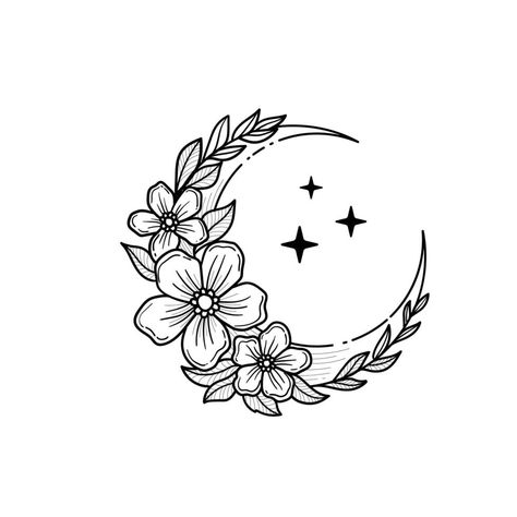 Moon Tattoo Template, White Flower Tattoos, Flower Tattoo Stencils, Luna Tattoo, Dainty Designs, About Moon, Crescent Moon Tattoo, Omerta Tattoo, Moon Tattoo Designs