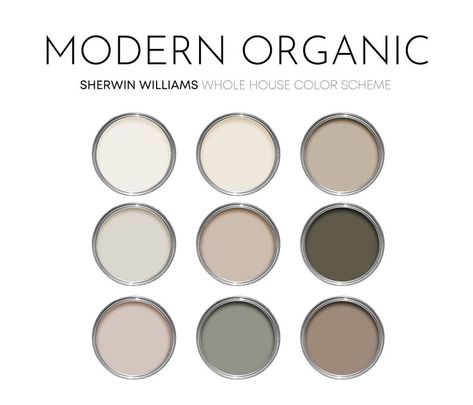 Modern Organic Sherwin Williams Paint Palette, Modern Neutral Calm Boho Interior Paint Colors for Home, Color Scheme, Creamy - Etsy Llama Wool Sherwin Williams, Stone Hearth Sherwin Williams Cabinets, Small Bathroom Paint Colors Sherwin Williams, Organic Paint Colors, Neutral Interior Paint Colors, White Interior Paint, Colors For Home, Modern Paint Colors, Sherwin Williams Paint