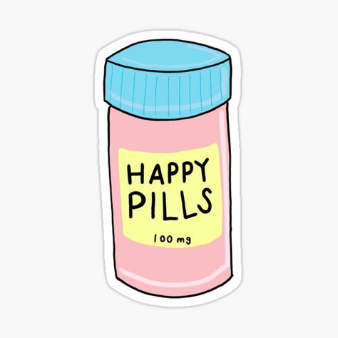 "Happy Pills" Sticker by abbylandfried | Redbubble Funny Orange, Honey Candle, Western Brown, Laptop Cooler, Blue Hawaii, Roller Set, Braids With Weave, Top Knot Headbands, Happy Pills