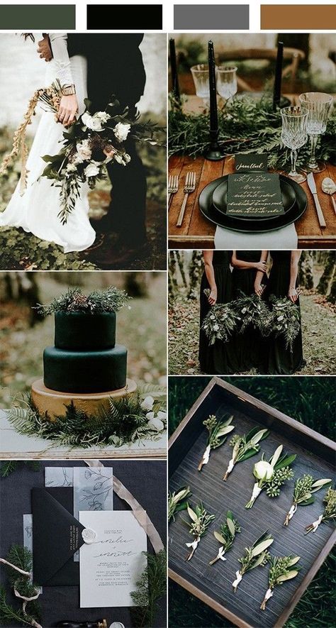 Black Wedding Colors, Wedding Aisles, Dark Green Wedding, Olive Green Weddings, Dark Wedding Theme, Wedding Color Ideas, White Winter Wedding, Green Themed Wedding, Green Wedding Colors