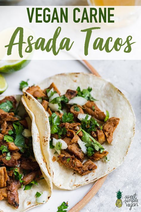 Get ready to enjoy some classic carne asada tacos...made without the meat! This vegan version of the classic Mexican recipe is spot on to what I remember it to taste like growing up. It’s full of flavor, easy to make and packed with plant-protein! #vegan #vegancarneasada #vegantacos #tacorecipe #soycurltacos #carneasada #entree #lunch #party Vegan Carne Asada, Asada Tacos, Carne Asada Tacos, Vegan Beef, Lunch Party, Mexican Recipe, Vegan Mexican Recipes, Vegan Tacos, Vegan Mexican