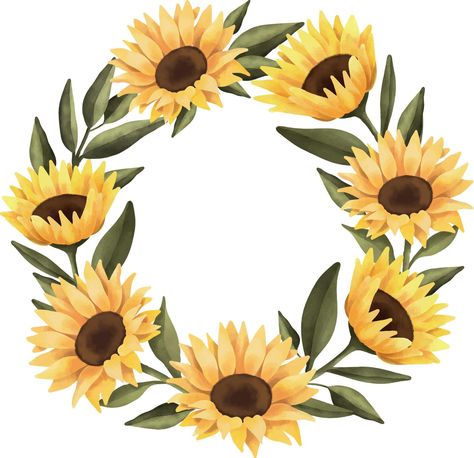 Sunflower Circle Frame, Sunflower Crown Drawing, Flower Circle Border, Floral Circle Border, Sunflower Circle, Western Wreaths, Circle Border, Flower Borders, Crown Drawing