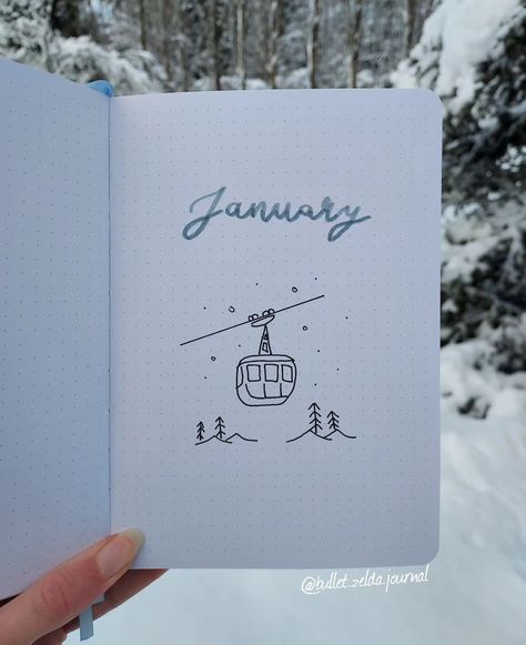 Ways To Write January, December Doodles Bullet Journal, Bullet Journal Decembre, Bujo Winter Theme, 2025 Journal Ideas, December Cover Page Bullet Journal, 2025 Bullet Journal Cover, Bujo Starter Pages, Bullet Journal Ideas Pages Monthly