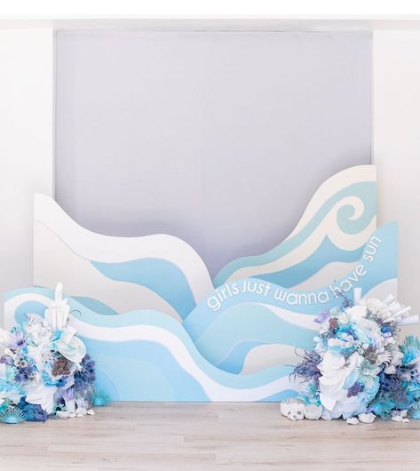 Wave Decorations Party, Ocean Party Backdrop, Diy Wave Backdrop, Wave Decorations, Summer Photo Backdrop, Waves Decoration, Wave Backdrop, Ocean Decorations, Sea Decoration