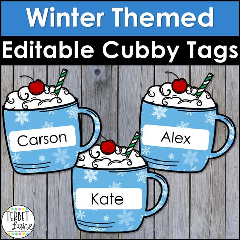 Winter Cubby Tags, Winter Name Tags, Cubby Tags Preschool, Locker Name Tags, Preschool Name Tags, Cubby Name Tags, Door Name Tags, Preschool Cubbies, Cubby Labels