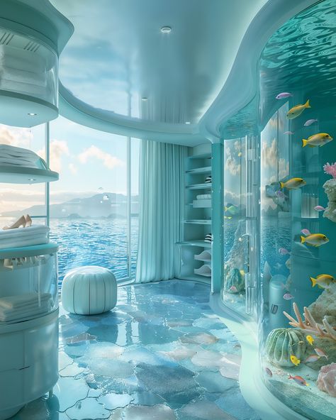 🌊✨ Dive into Frutiger Aero Aquacore Living: Where Future Meets Ocean Vibes 🏠🐠 [AI] #frutigeraero #interiordesign #apartmentgoals #oceantheme #futuristicdesign #homedecorinspo #beachvibes #modernliving #apartmenttherapy #coastalinterior #homeinspo #blueaesthetic #decorideas #underwatertheme #apartmentlife #oceaninspired #futuristicinterior #homedesign #apartmentinspo #coastalliving #interiorstyle #aquaticdesign #homesweethome #modernhome #bluedecor #apartmentdecor #oceanvibes #futuristicstyle ... Decorating Small Kitchen, Underwater Room, Aquarium Pictures, Cool Room Designs, Underwater Theme, Apartment Goals, Fantasy Rooms, Frutiger Aero, Windows Vista