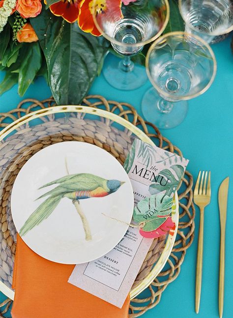 Vibrant Tablescape, Tropical Wedding Table, Beach Wedding Locations, Beach Wedding Decorations Reception, Tropical Wedding Inspiration, Beach Wedding Centerpieces, Wedding Table Setting, Beach Theme Wedding Invitations, Bridal Theme