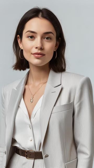 Premium Photo | A woman in a white shirt and a white shirt stands in front of a gray wall Headshot White Background, Student Picture, Student Photo, Corporate Portrait, Headshots Women, White Shirts Women, Professional Portrait, Business Portrait, Headshots Professional